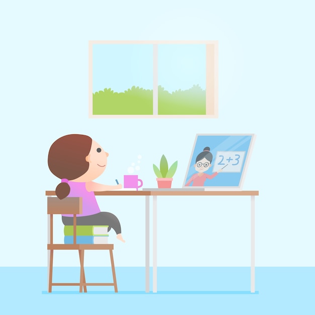 Vector kids taking online lessons concept