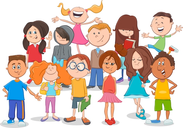 Kids or teens group cartoon