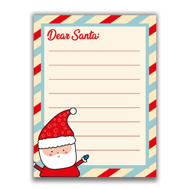 Vettore template per bambini lettera di natale a babbo natale albero di natale vettore di illustrazione di personaggi