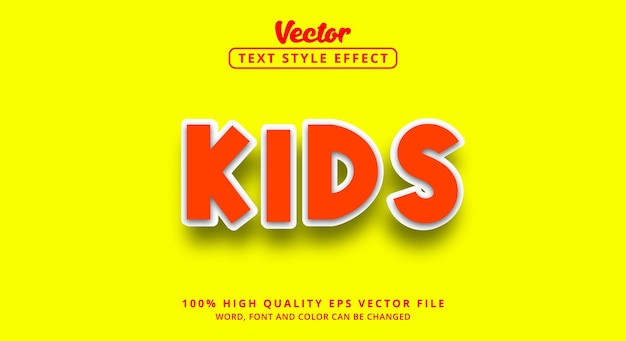 Kids text with yellow and red color, Editable text effect