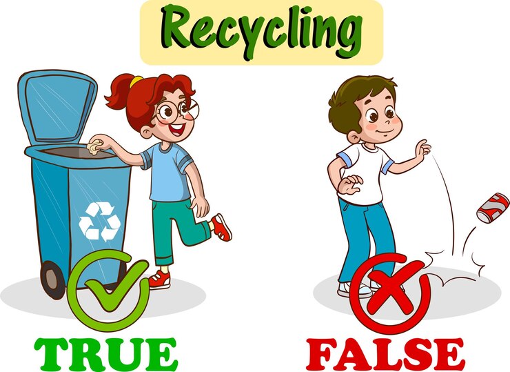 वेक्टर kids throwing garbage in the recycling bin cartoon vector