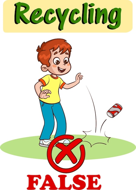 Kids throwing garbage in the recycling bin cartoon vector