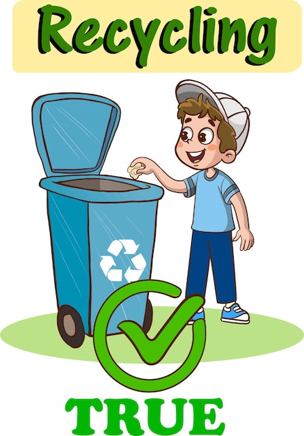 kids throwing garbage in the recycling bin cartoon vector