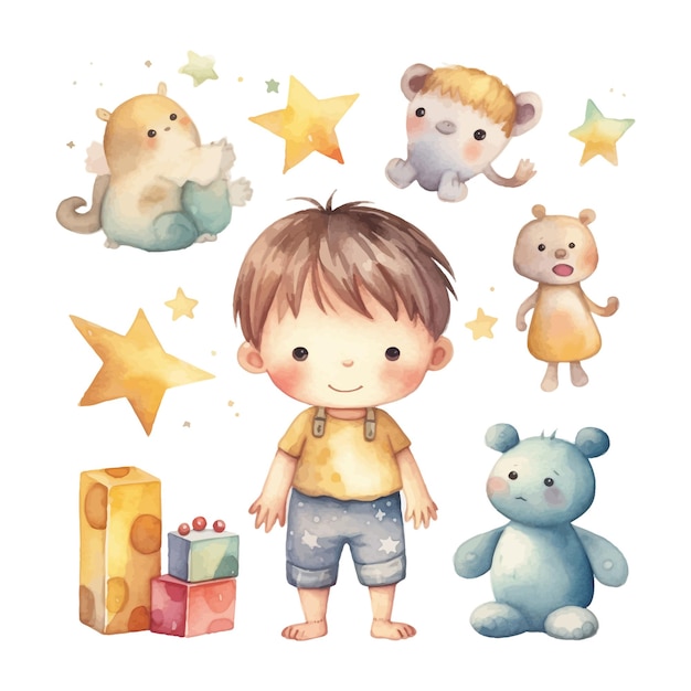 Vector kids toy watercolor clipart white background