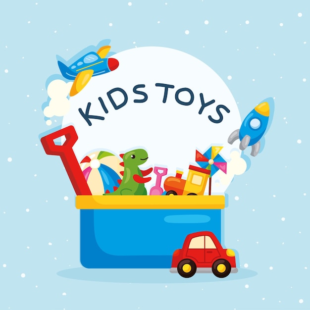 Kids toys in blue cart