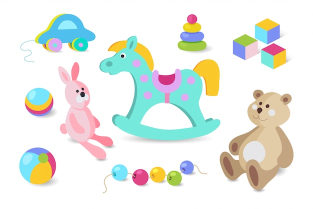 Kids toys cartoon  icons set.