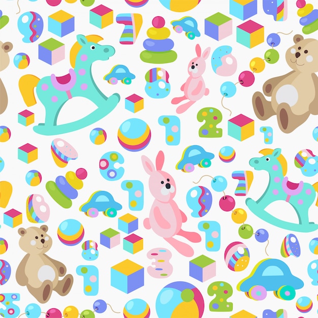 Kids toys colorful seamless pattern