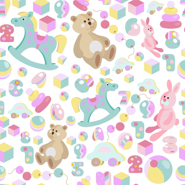 Vector kids toys pastel seamless pattern