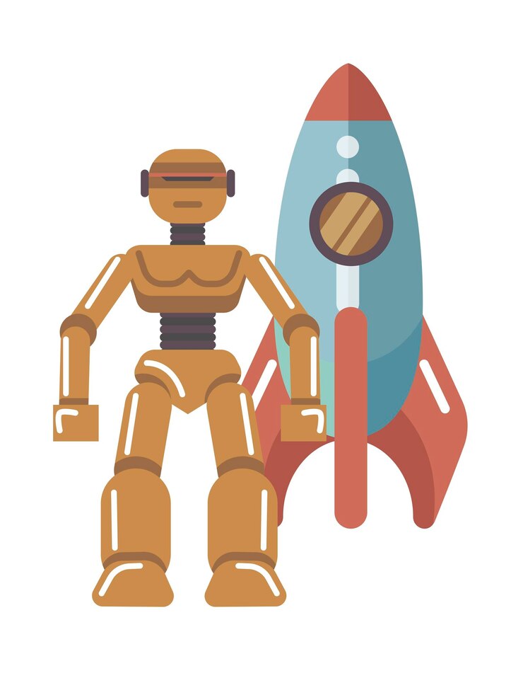 Vector kids toys robot and rocket plaything boy games