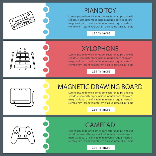 Kids toys web banner templates set