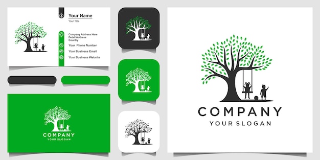 Kids tree logo design illustration