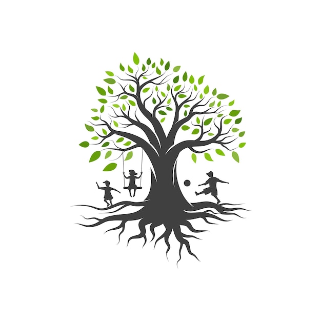 Vector kids tree logo vector icon design illustration