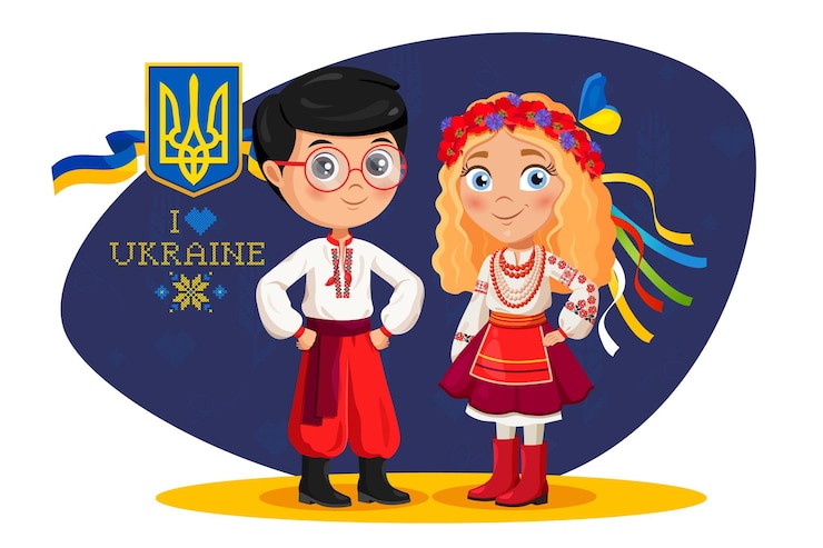 Вектор дети в украинских национальных костюмах.