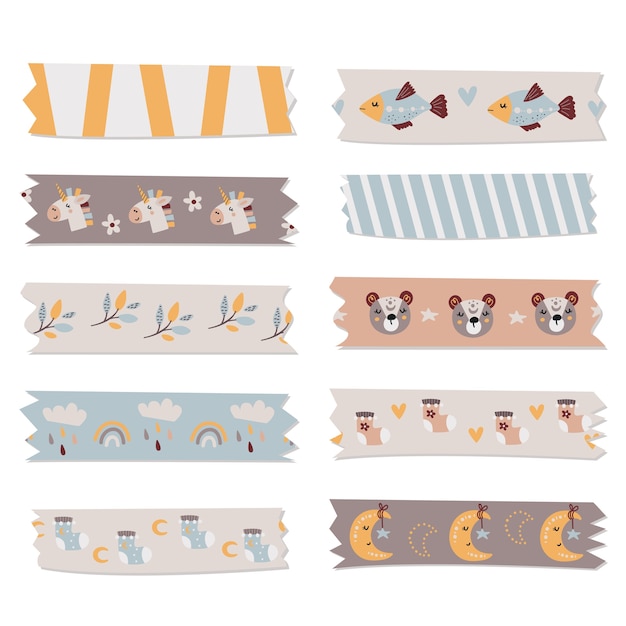 Vector kids washi tape collection for notes