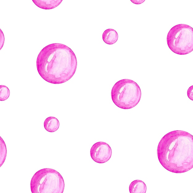 Vector kids watercolor seamless pattern of pink soap bubbles