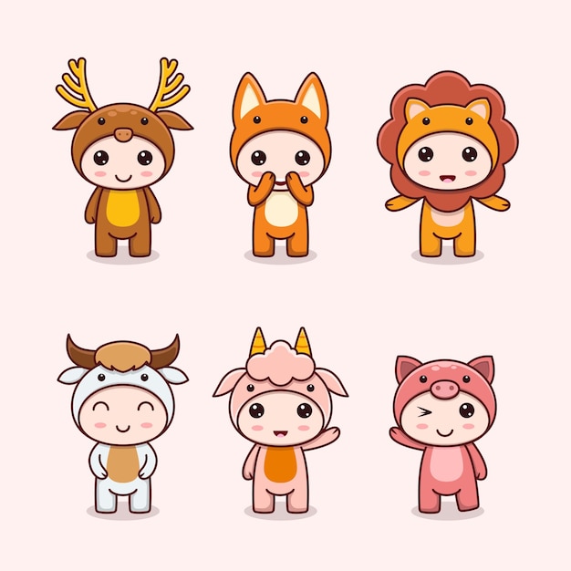 Kids wearing animal costume. premium collection