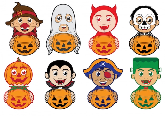 Vector kids wearing halloween costume