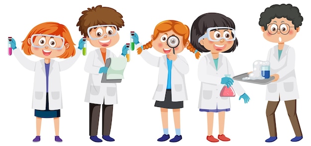 Vector kids wearing lab coats