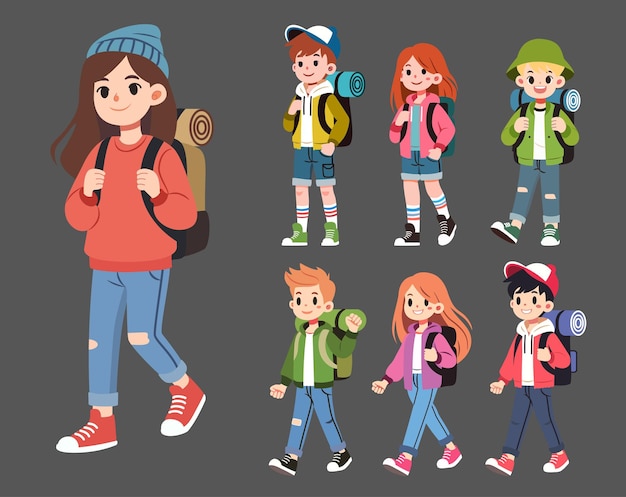 kids with backpack going camping outdoor