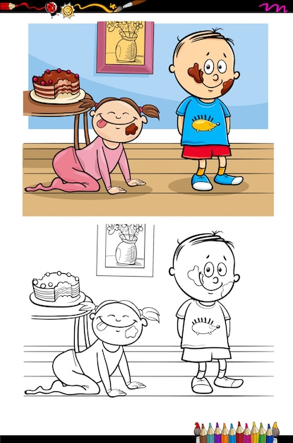 дети с тортиком мультфильм раскраски