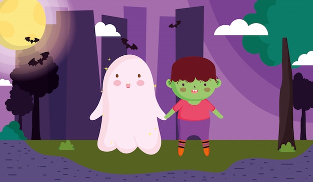 Vector kids with costume halloween