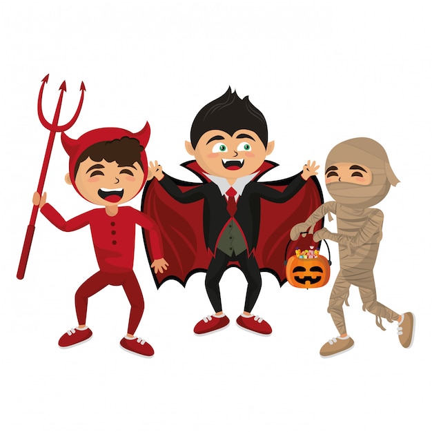 Vector kids with halloween costumes