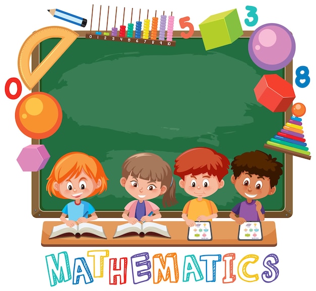 Vector kids with math icon template