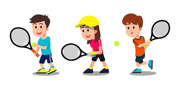 テニスをしているポーズの子供たち
