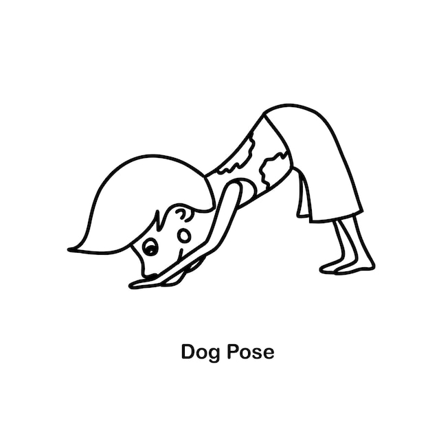 Kids yoga dog pose vector cartoon illustration