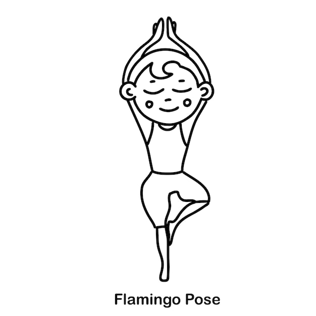 Kids yoga flamingo pose vector cartoon illustration