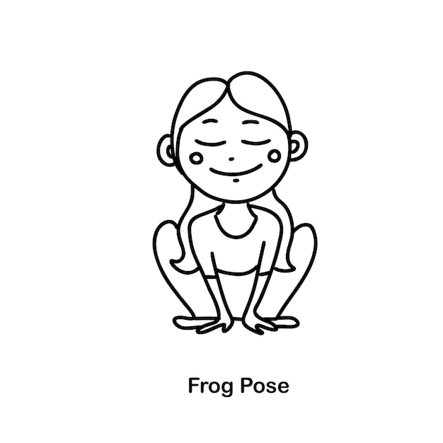 Kids yoga frog pose vector doodle illustration