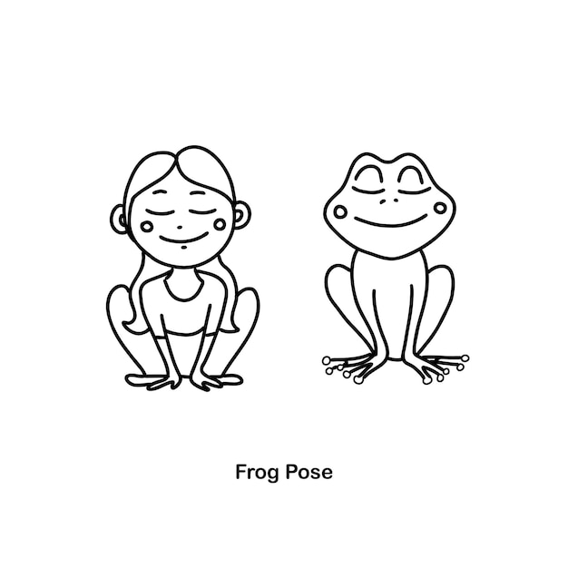 Kids yoga frog pose vector doodle illustration