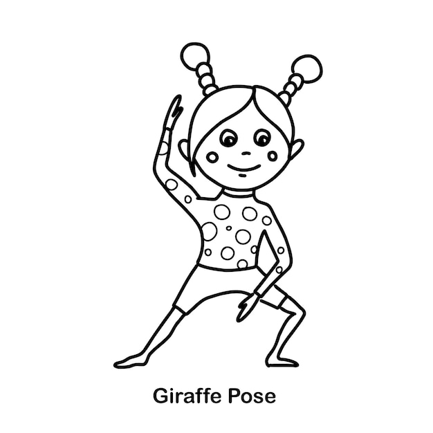 Kids yoga giraffe pose vector cartoon illustration