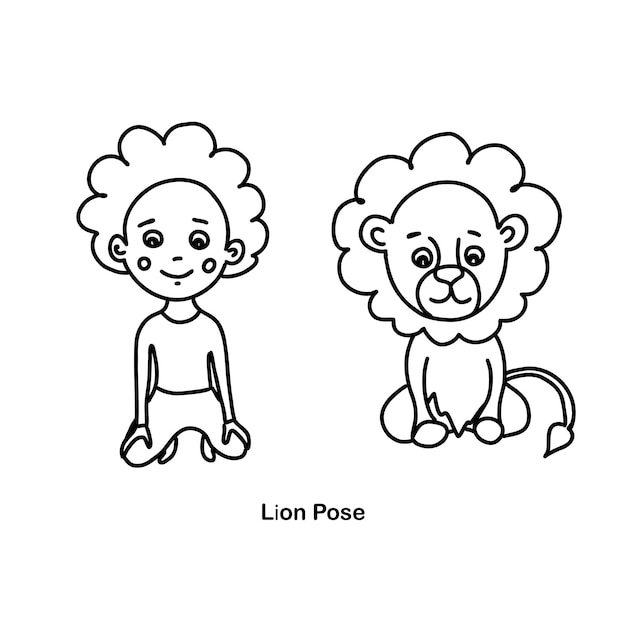 Kids yoga lion pose vector cartoon illustration