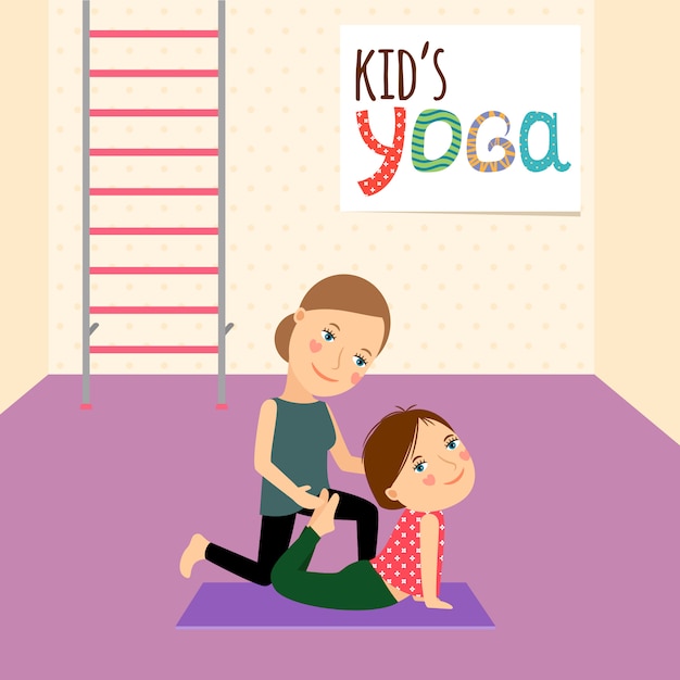 Vector kids yoga with instructor