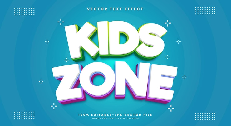Vector kids zone 3d editable text effect cartoon style template