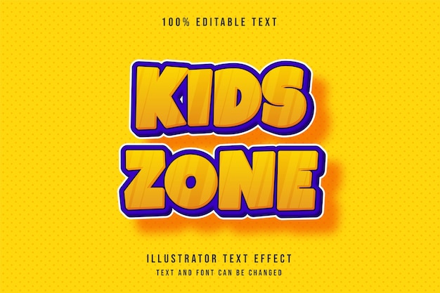 Kids zone, 3d editable text effect modern yellow orange text comic style