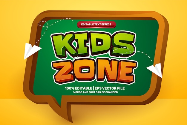 Kids Zone 3d 편집 가능한 텍스트 효과 스타일