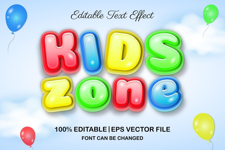 Vector kids zone 3d editable text effect