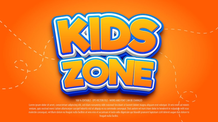 Vector kids zone 3d style text effect