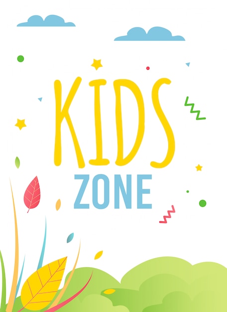 Volantino pubblicitario kids zone in stile piatto naturale.