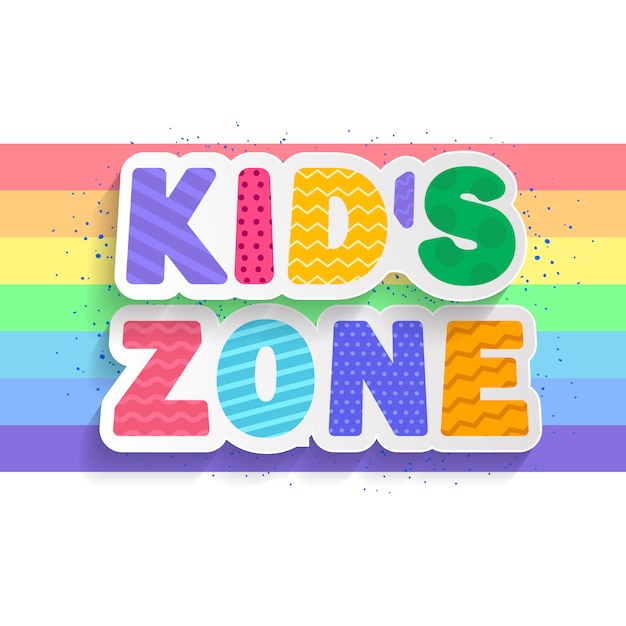 Kids zone banner op regenboog ontwerp. Kleurrijke banner kids zone