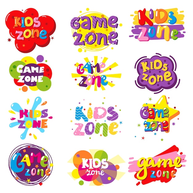 Kids zone banner set vector isolated illustration