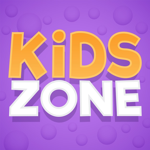 Vector kids zone. colorful playing park, playroom or game area logo. playground for children purple emblem or sticker with yellow, white text and bubbles. vector bright background