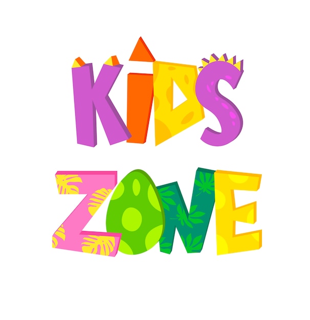 Kids zone cute hand lettering text. Dino concept.