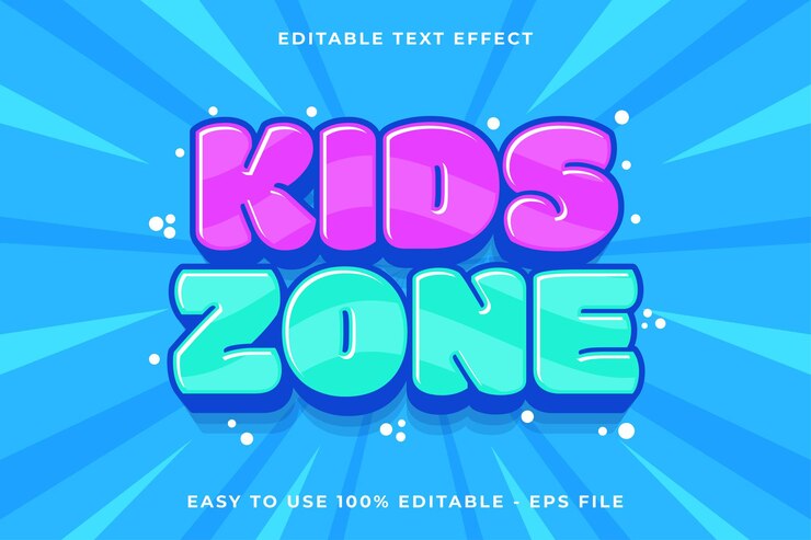 Vector kids zone editable text effect 3d trendy cartoon template style cute vector