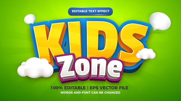 Vector kids zone editable text effect cartoon