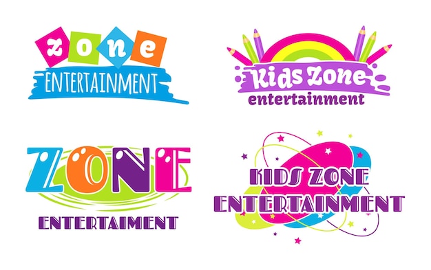 Kids zone entertainment set kinderachtig banner label sticker badge