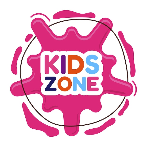Vector kids zone logo. cartoon playground banner with pink splash isolated on white background