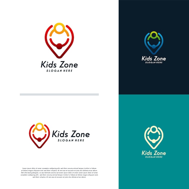 Il logo kids zone progetta il vettore del concetto, il modello di design del logo del punto comunitario